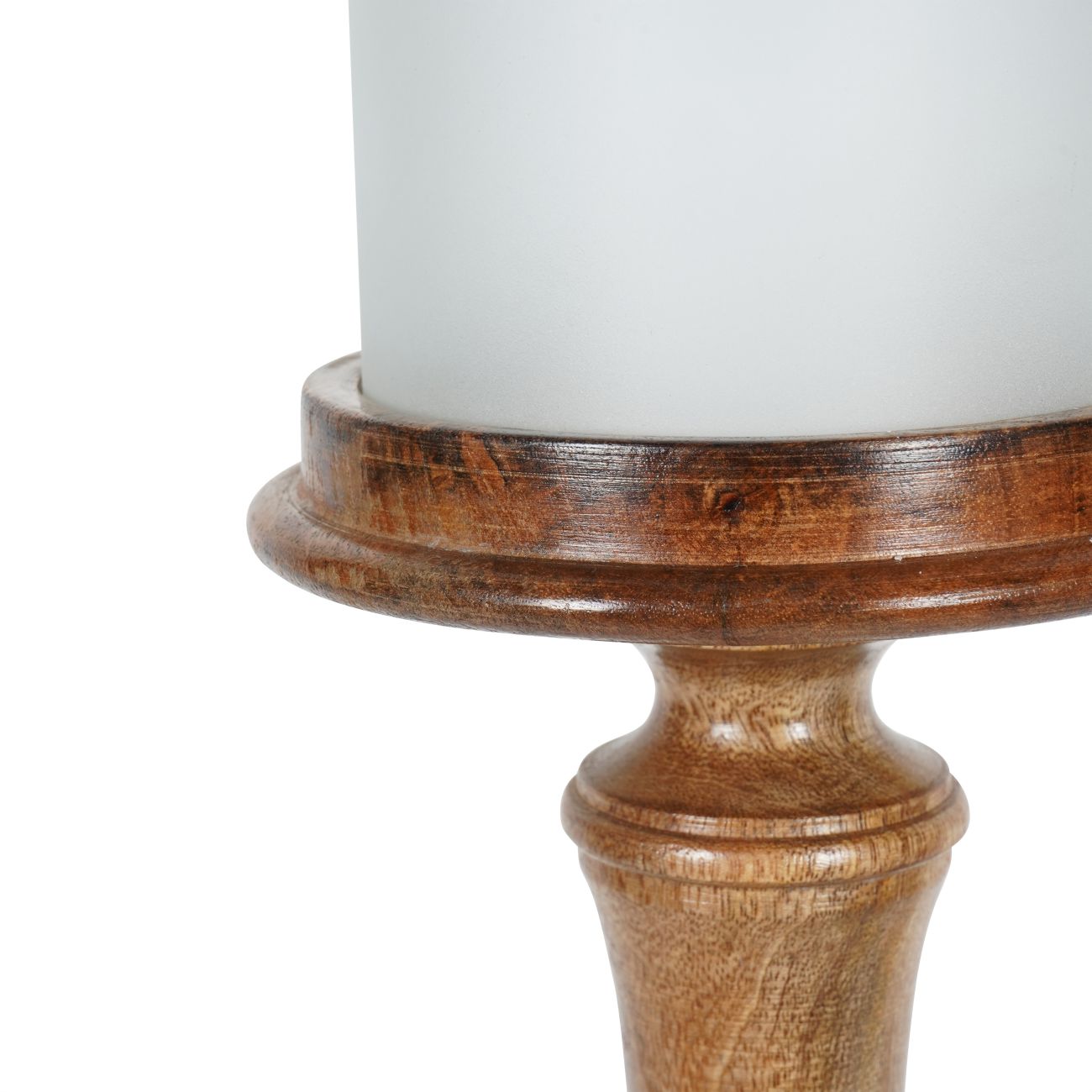Laura Ashley Wood & Frosted Glass Pedestal Hurricane Candle Holder Large